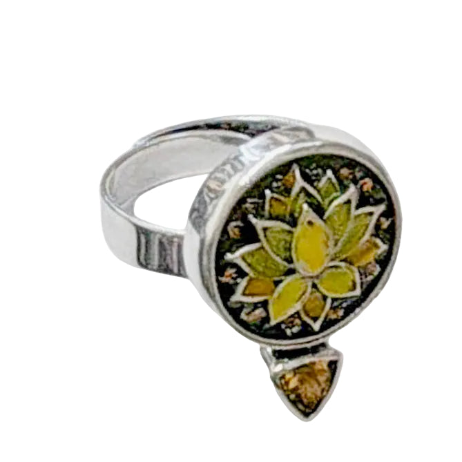 39580 Hand-Enameled Lotus, Citrine Ring
