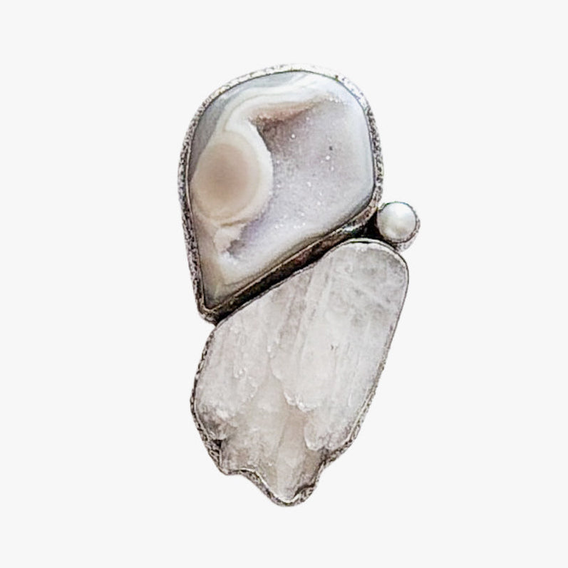 39593 Druzy Agate Selenite Pin / Pendant