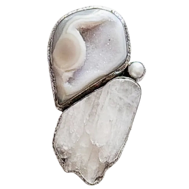 39593 Druzy Agate Selenite Pin / Pendant