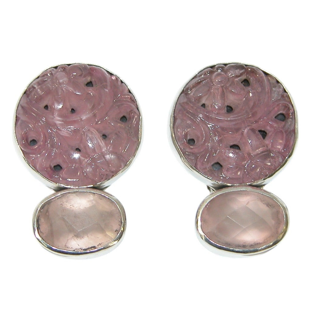 39607 Vintage Glass, Rose Quartz Earrings