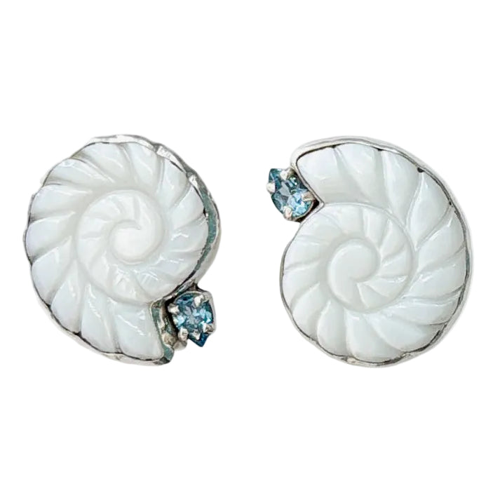39612 Mother of Pearl Shell, Blue Topaz Sterling Silver Earrings