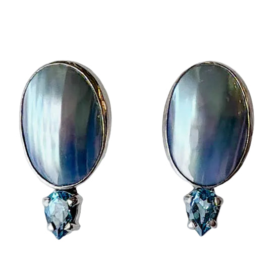 39616 Mabe Pearl, Blue Topaz Earrings