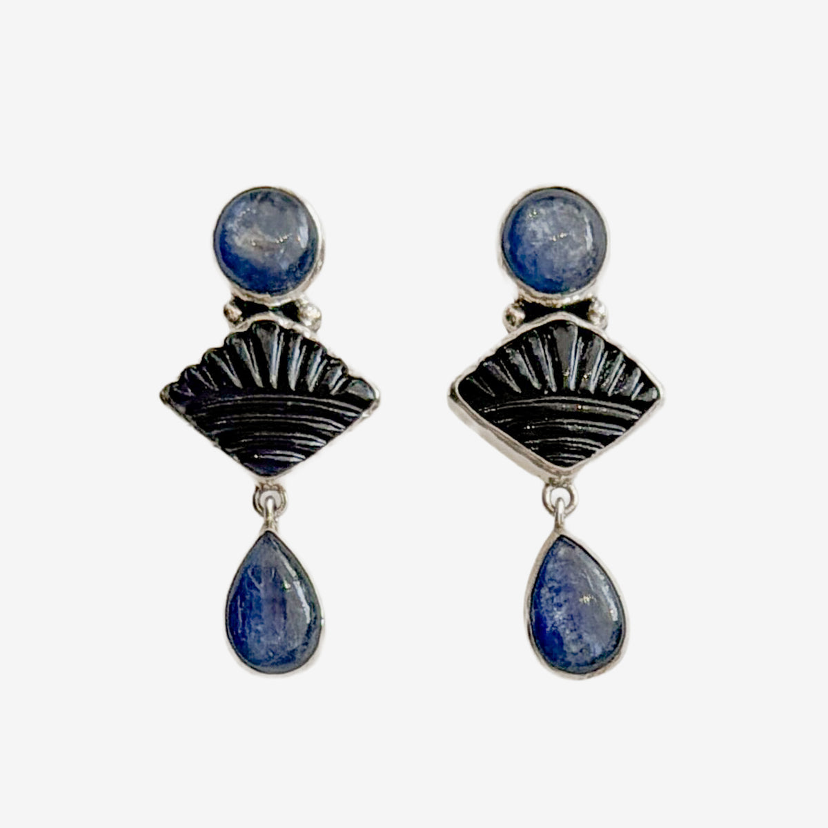 39624A Hand-Carved Iolite, Kyanite Earrings
