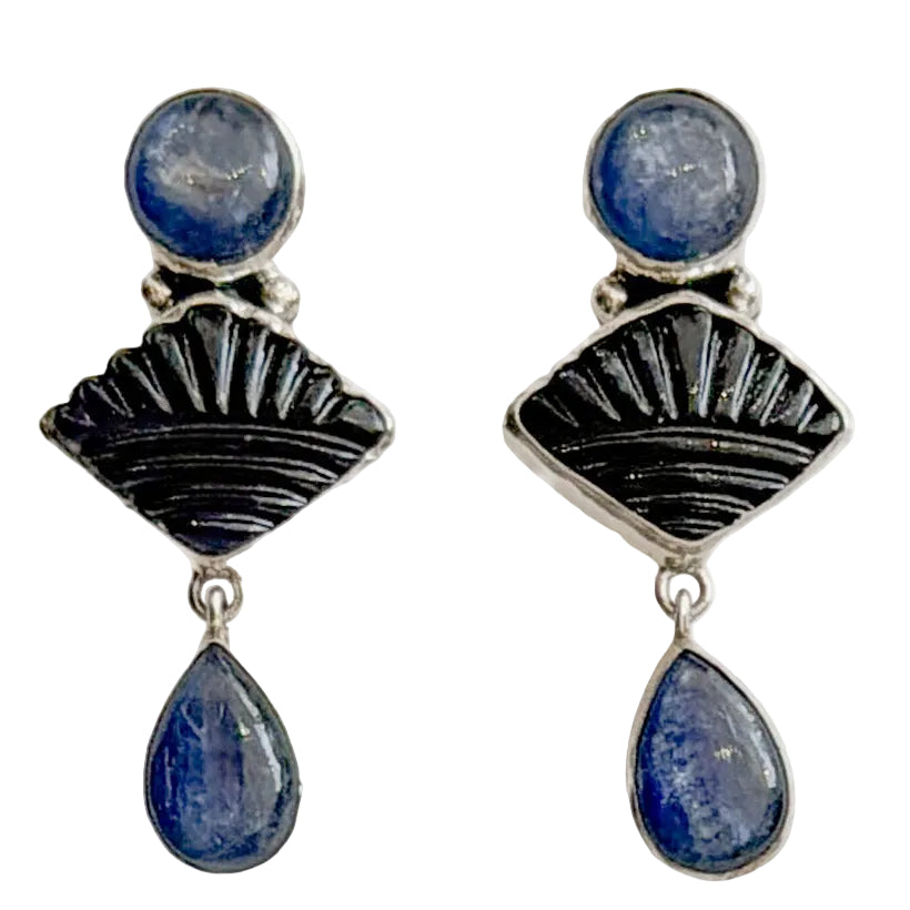 39624A Hand-Carved Iolite, Kyanite Earrings