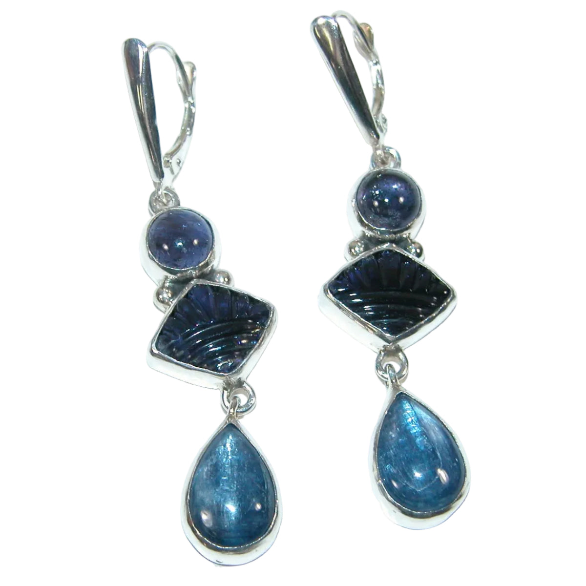 39624L Hand-Carved Iolite, Kyanite Earrings