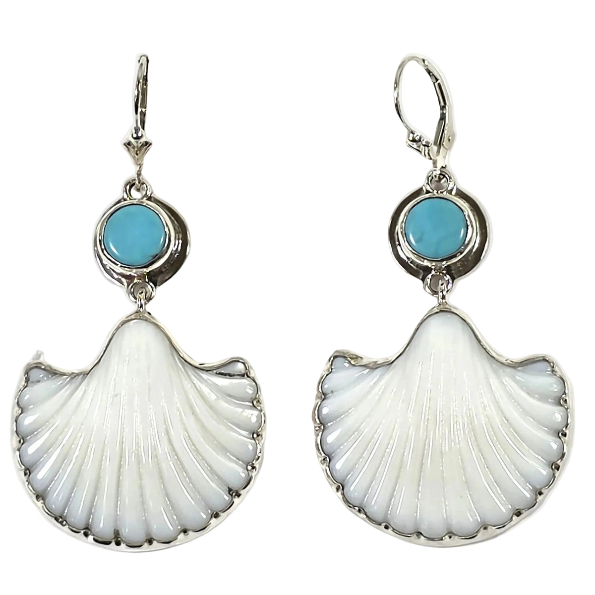 39625L Hand-Carved Mother of Pearl, Turquoise Earrings
