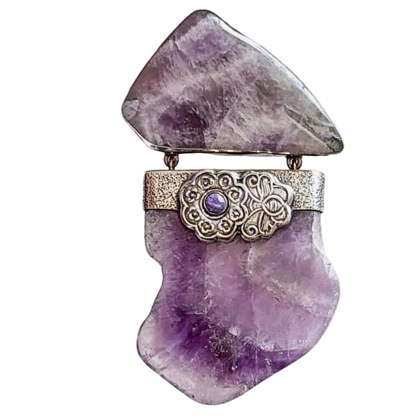 39631 Amethyst, Charoite Sterling Silver Pin / Pendant
