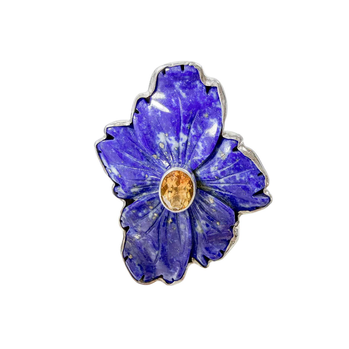 39671 Hand-Carved Lapis Flower Pin / Pendant