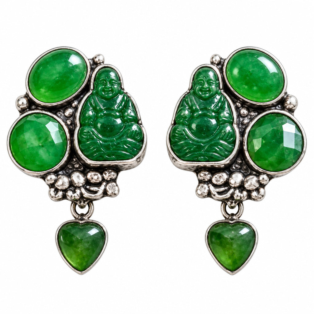 39685 Hand-Carved Jade Buddha Cluster Earrings
