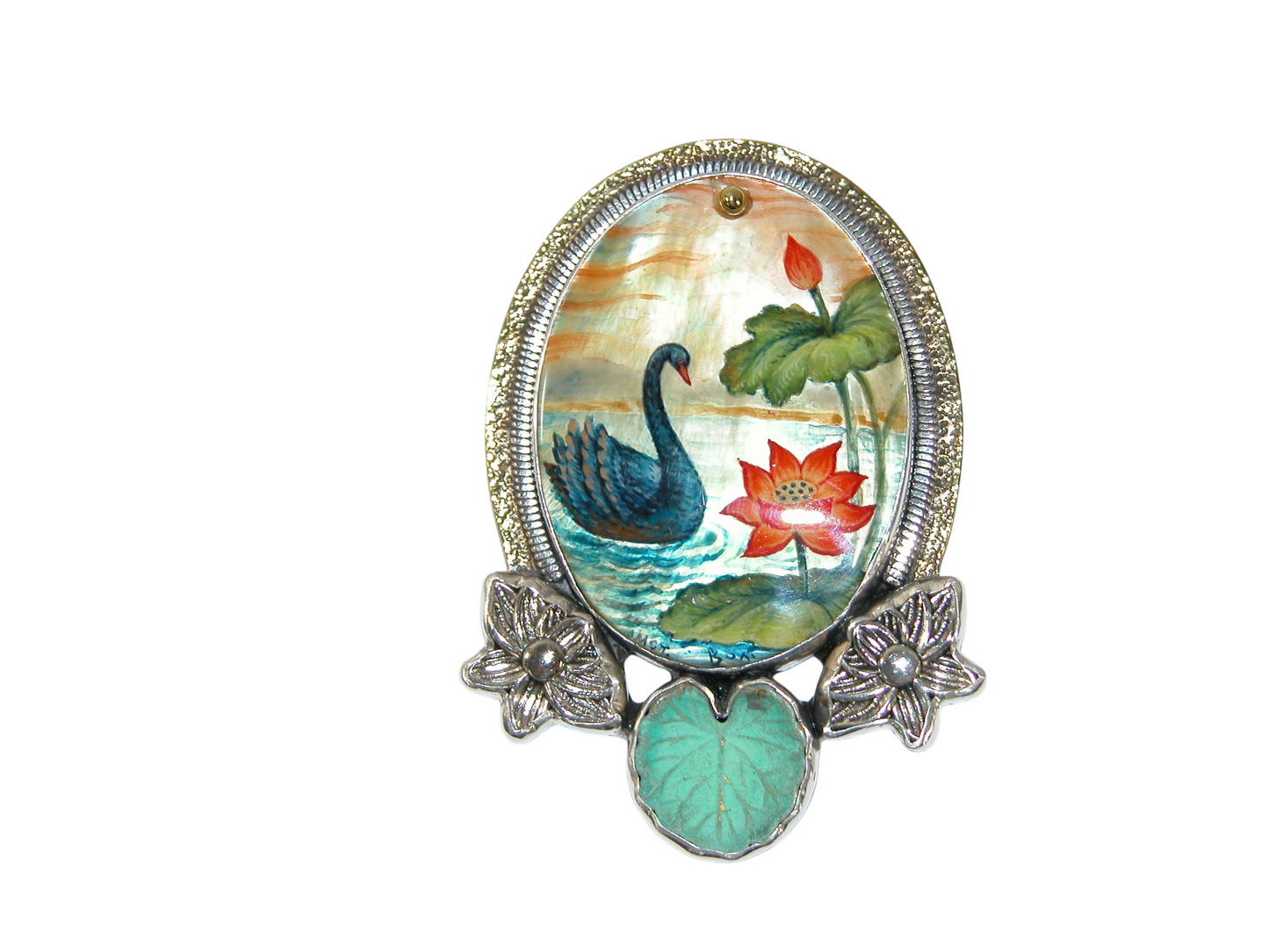 40076 Painted Black Swan Sterling Silver Pin and pendant