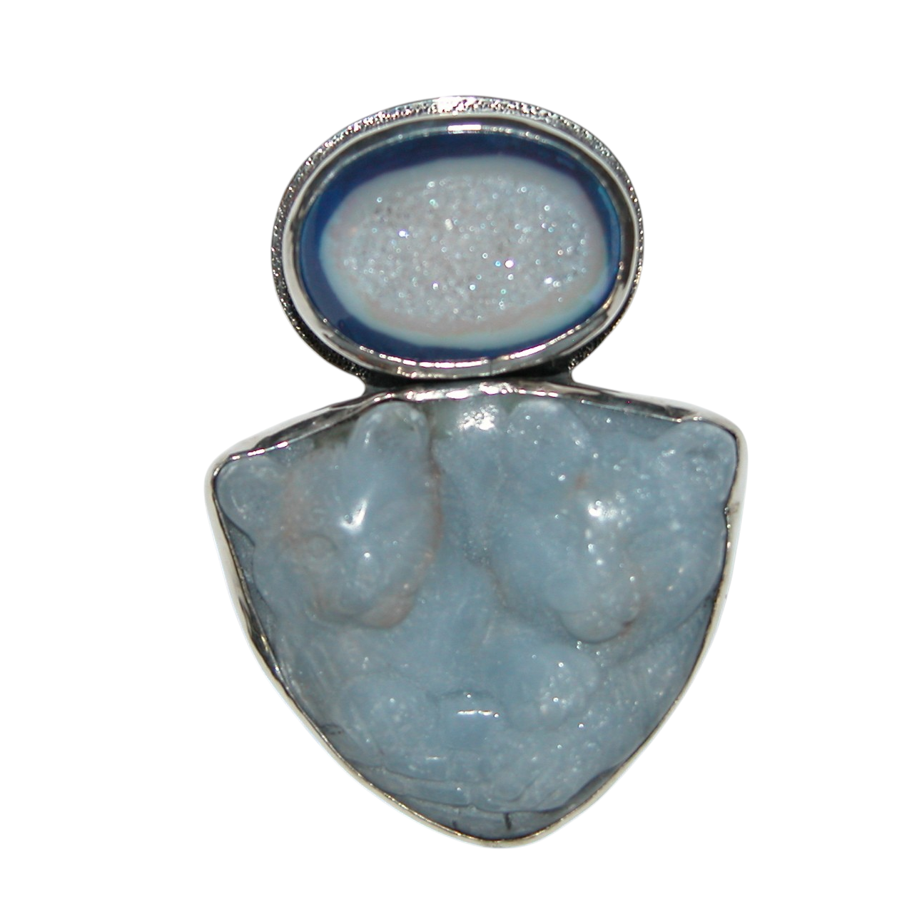 40118 Drusy Agate Blue Calcite Sterling Silver Pin Pendant