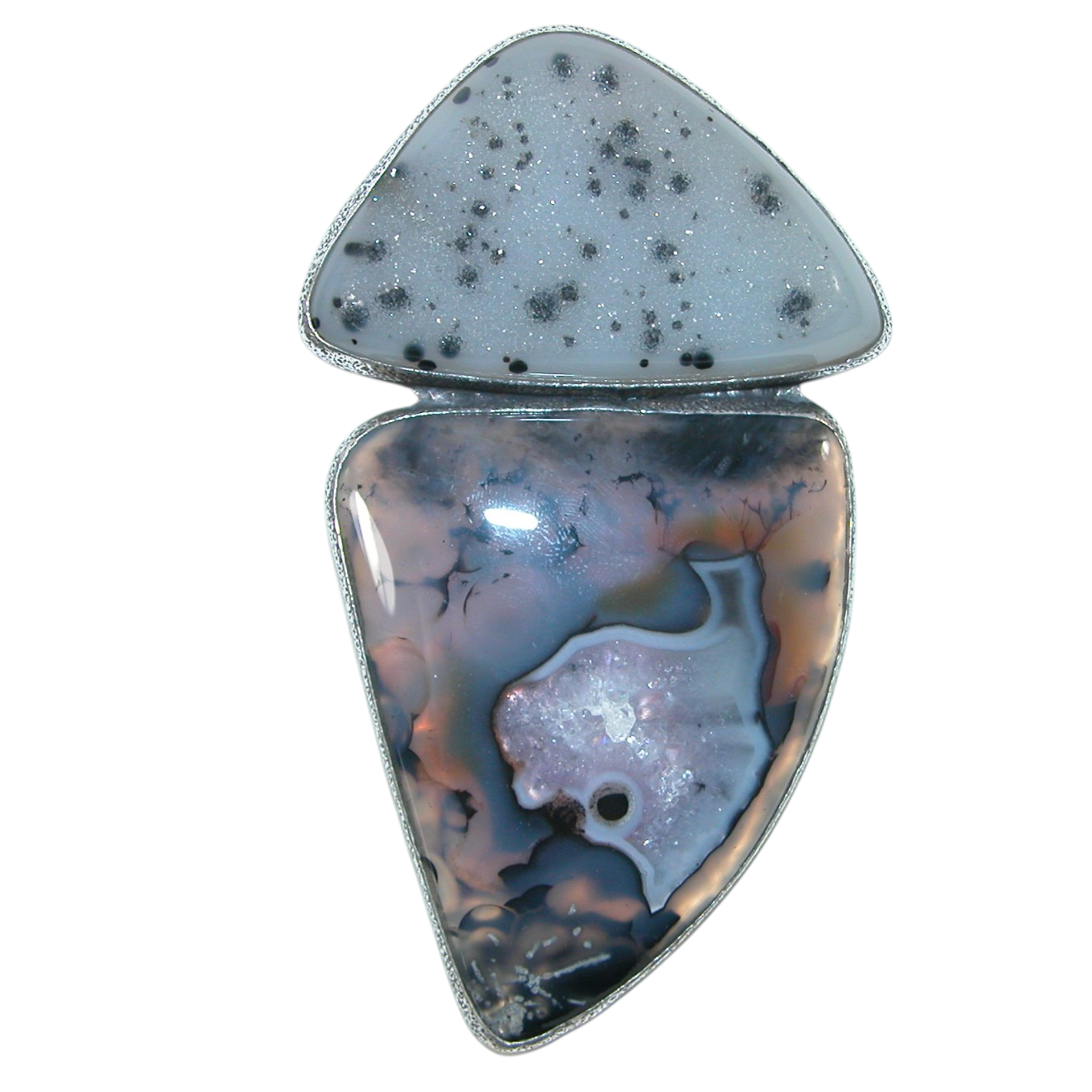 40142 Montanna Agate Brazilian Drusy Agate Sterling Silver Pin Pendant