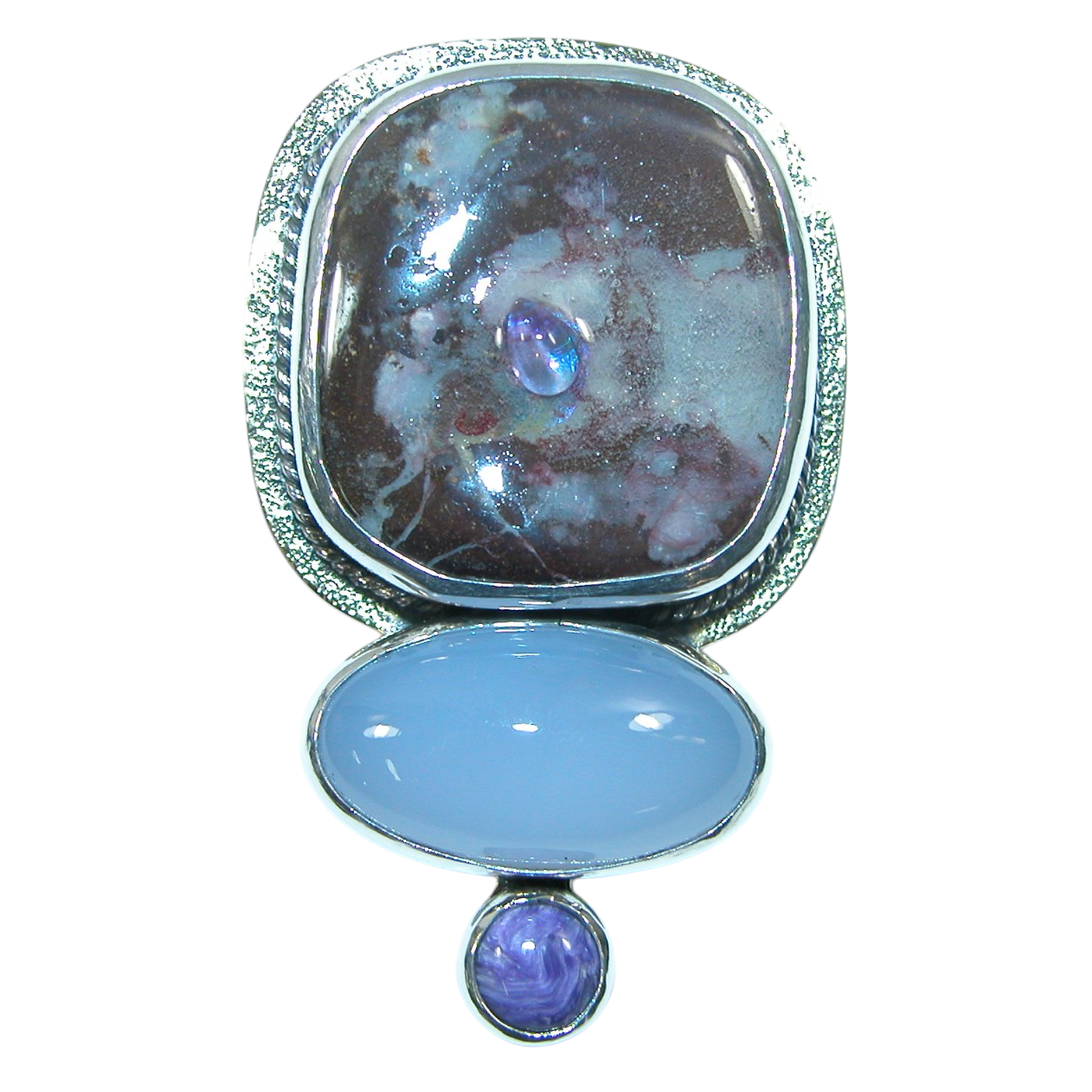 40148 Boulder Opal Chalcedony Amethyst Sterling Silver Pin Pendant