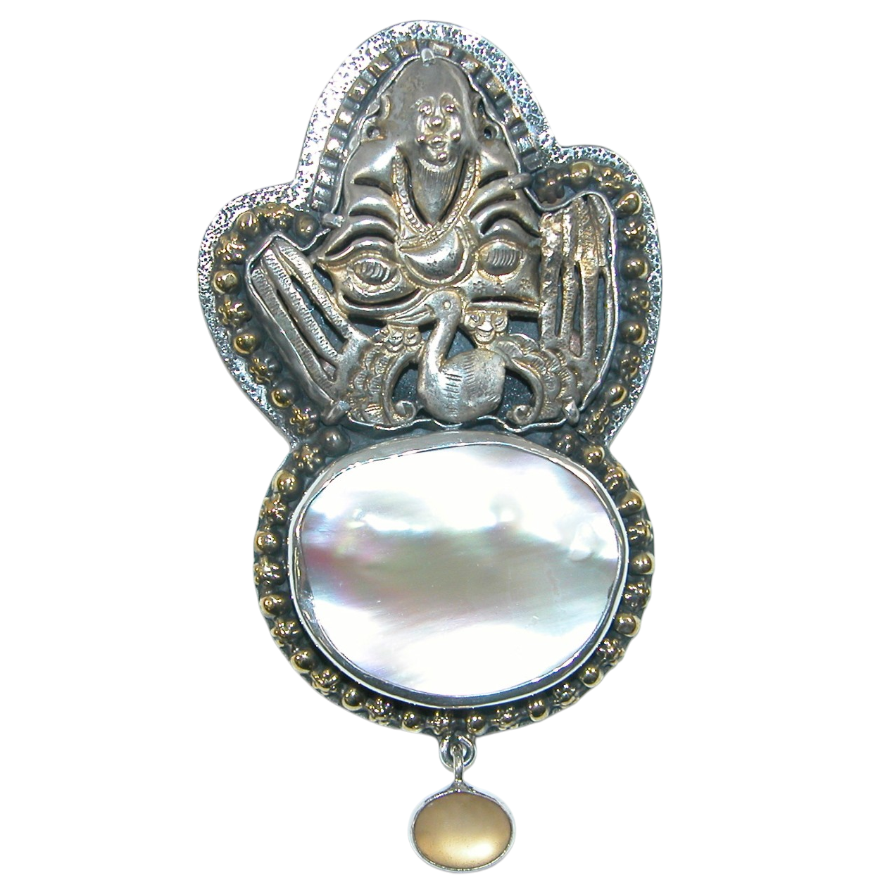 40153 Antique Silver charm Pearl Quartz Sterling Silver Pin and Pendant