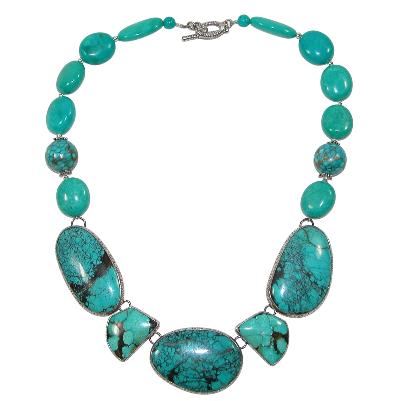 40182 Natural Turquoise Collar Sterling Silver Necklace
