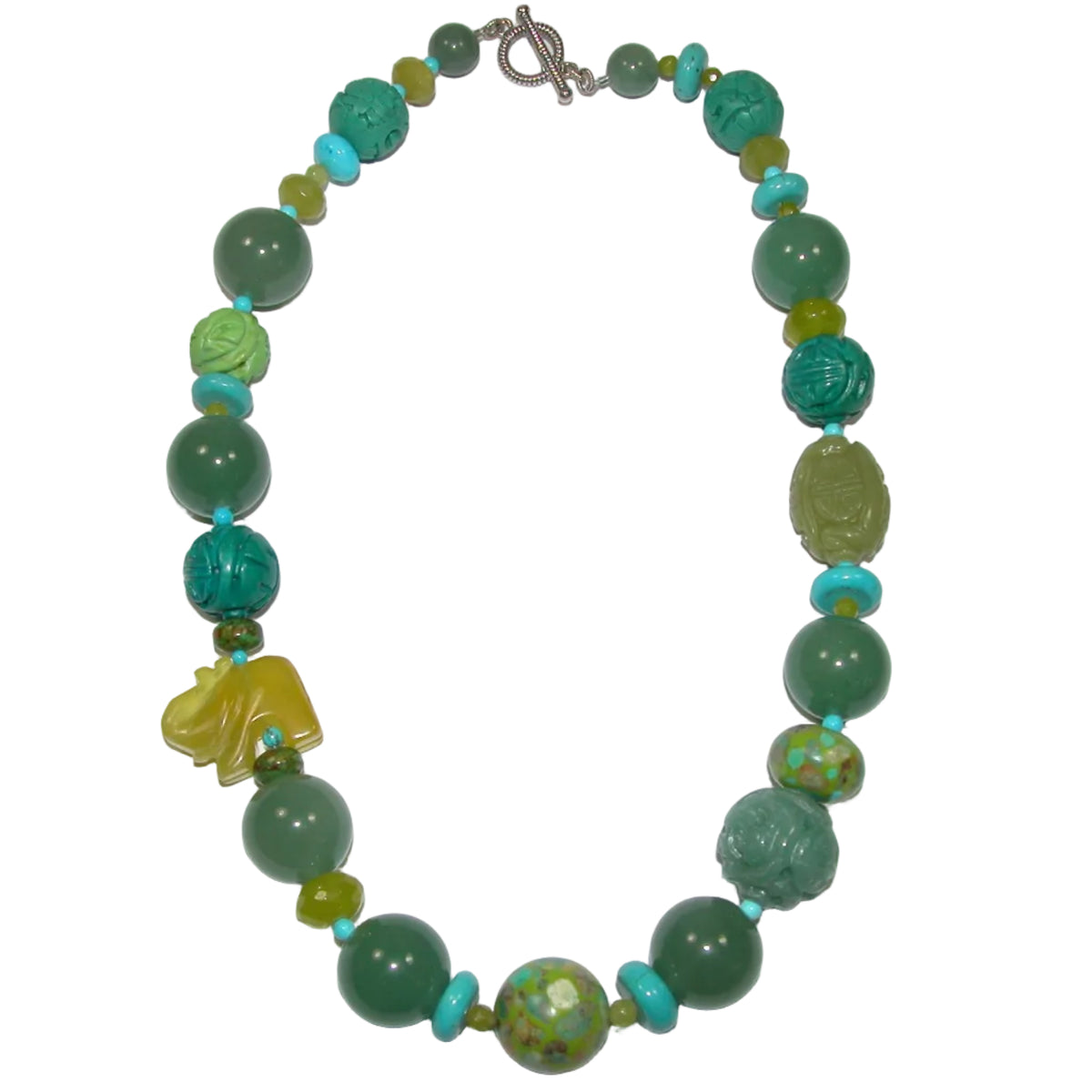 40202 Green Aventurine Turquoise Beaded Sterling Silver Necklace