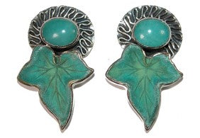 20650 Amazonite Patinaed Leaf Sterling Silver Earring