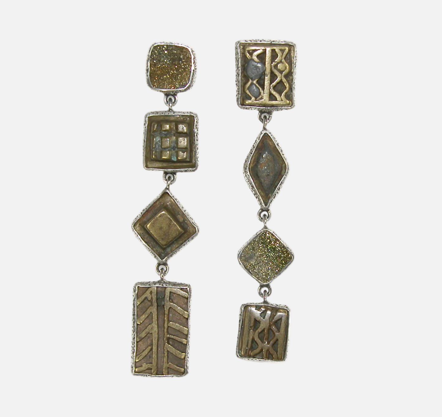 33411 Antique African Gold Weight, Druzy Sterling Silver Earrings