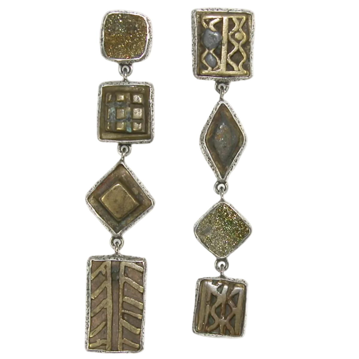 33411 Antique African Gold Weight, Druzy Sterling Silver Earrings