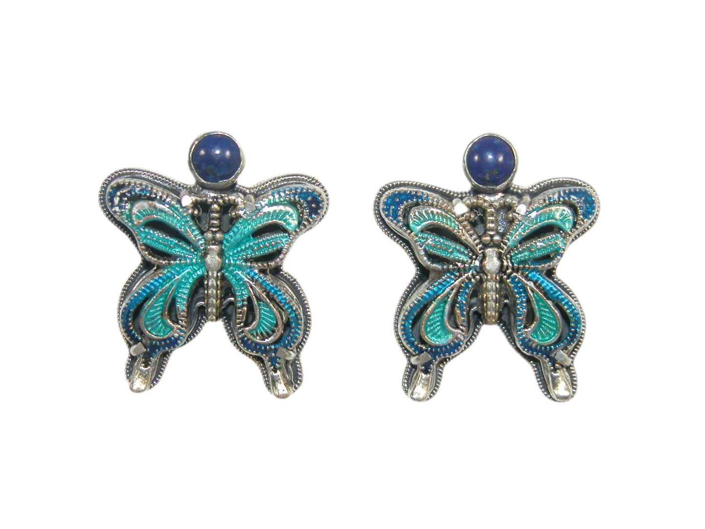 32913 Butterfly Hand Enameled, Lapis, Sterling Silver Earrings