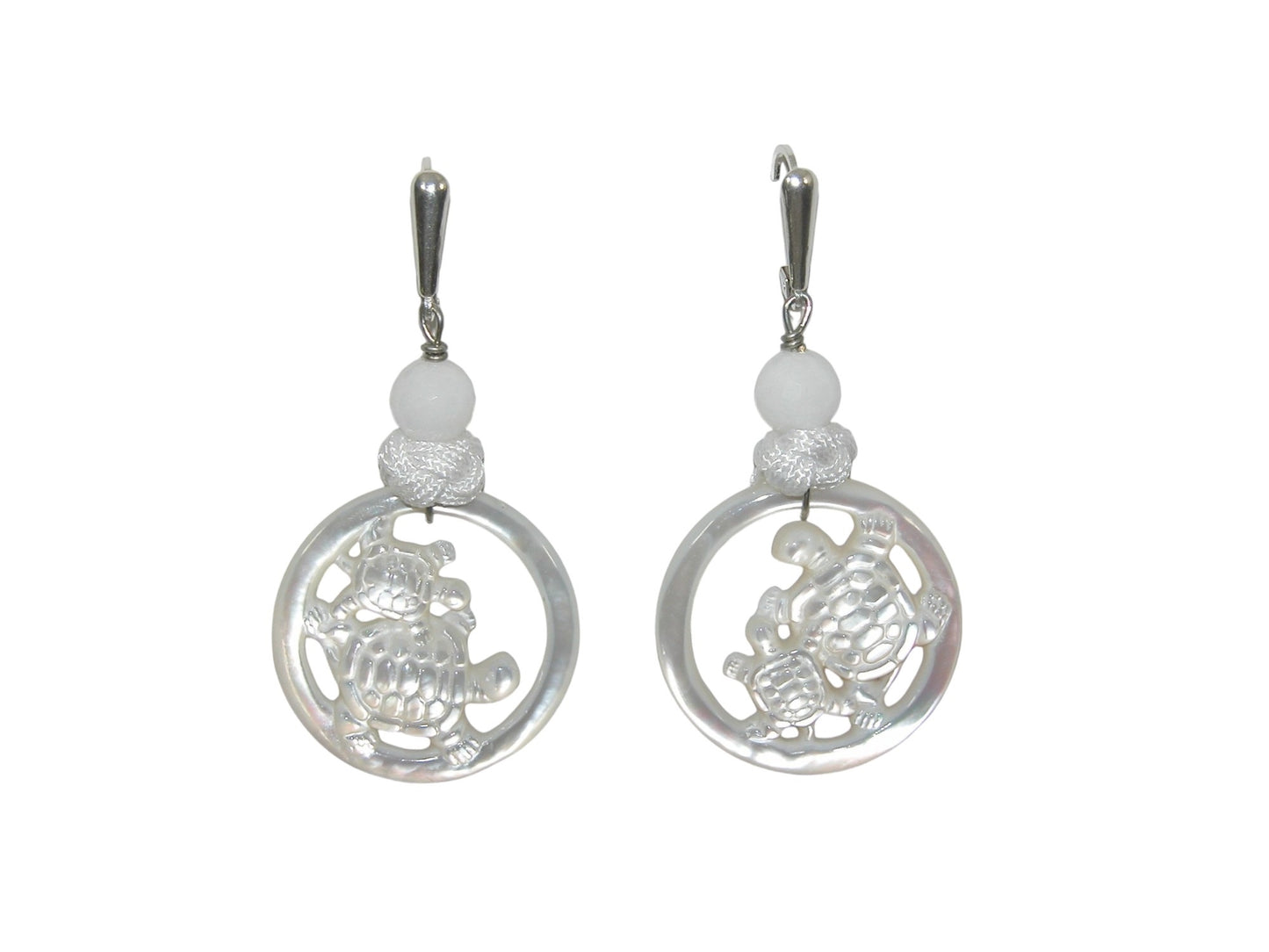 32848 Carved Mother of Pearl Turtle Sterling Silver Earrings