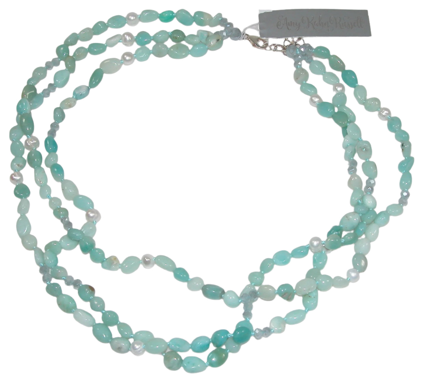 5063 Amazonite and Freshwater Pearl 3 Strand Necklace
