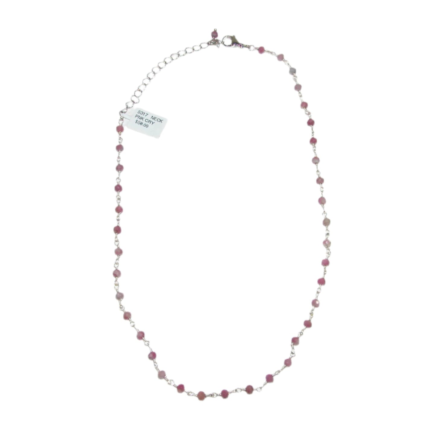 5317 Pink Crystal Sterling Silver Beaded Necklace