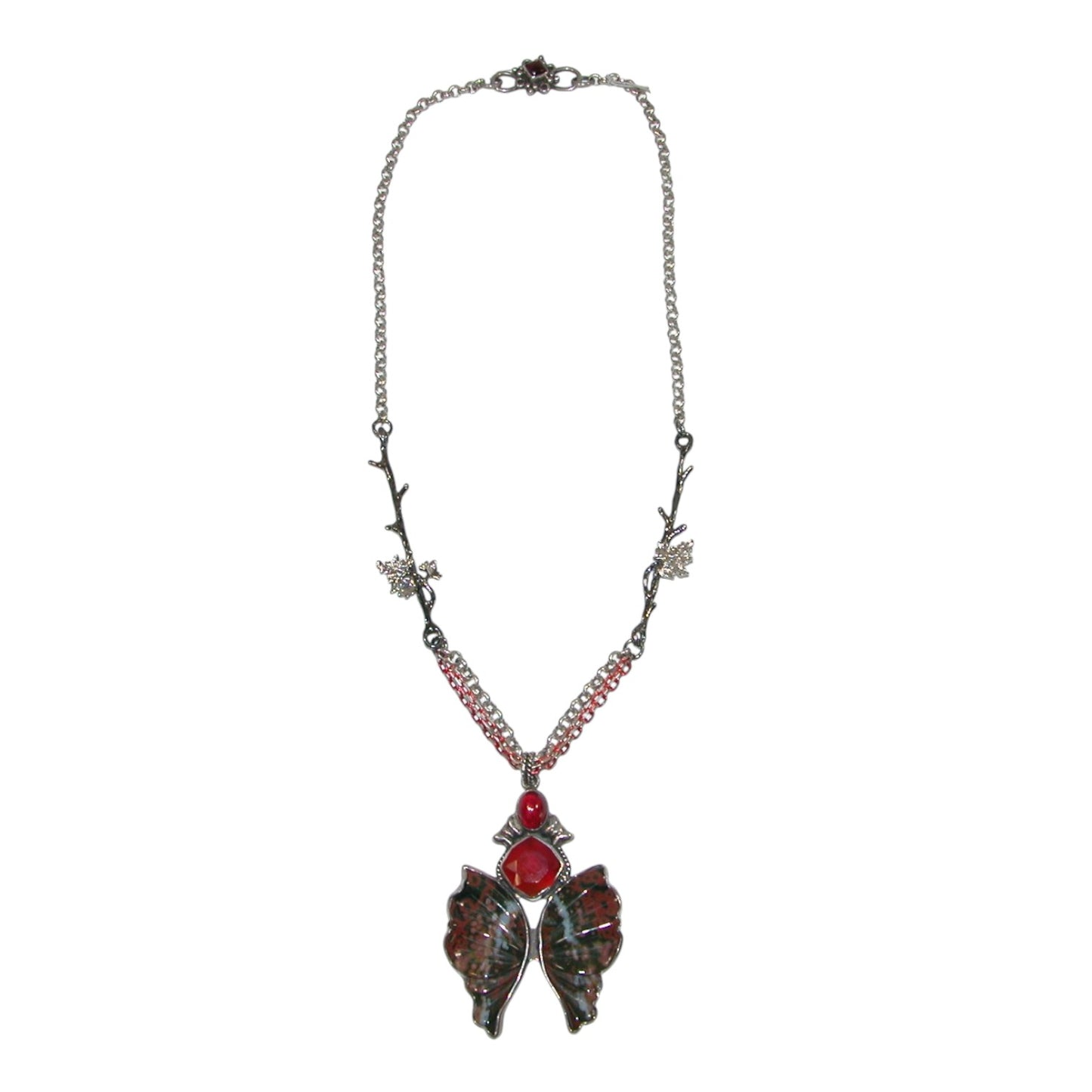 5839 Garnet, Carnelian, Jasper, Butterfly Sterling Silver Necklace