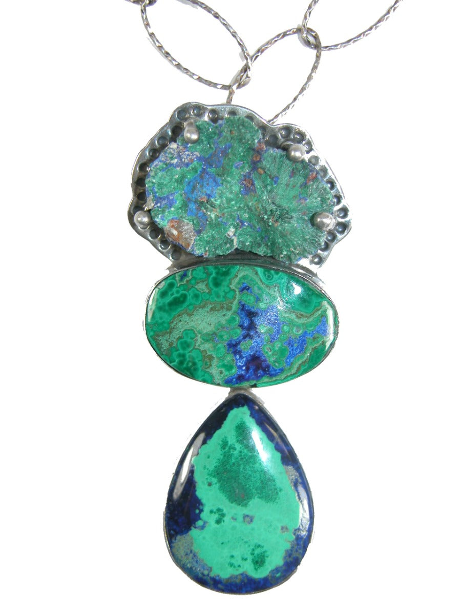 Malachite Azurite Pendant Sterling Silver Necklace