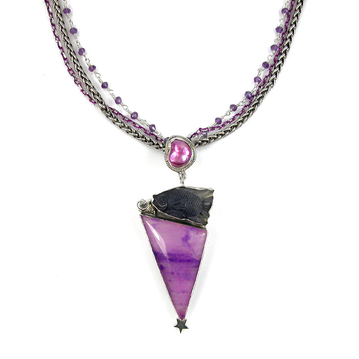 Amethyst Fish Sugalite Pendant Necklace