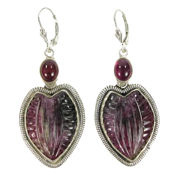 6546L Hand Carved Tourmaline, Sterling Silver Earrings