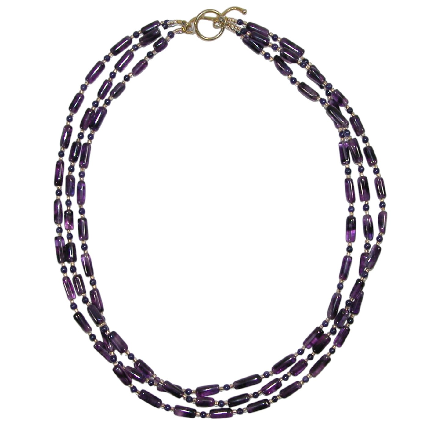 66666 Purple Amethyst Three Strand Beaded Sterling Silver Necklace