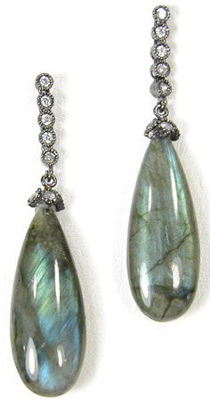 6834 Labradorite Drop Pave Crystal Sterling Silver Earrings