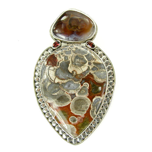 Garnet Opal Mushroom Jasper and Sterling Silver Pin and Pendant