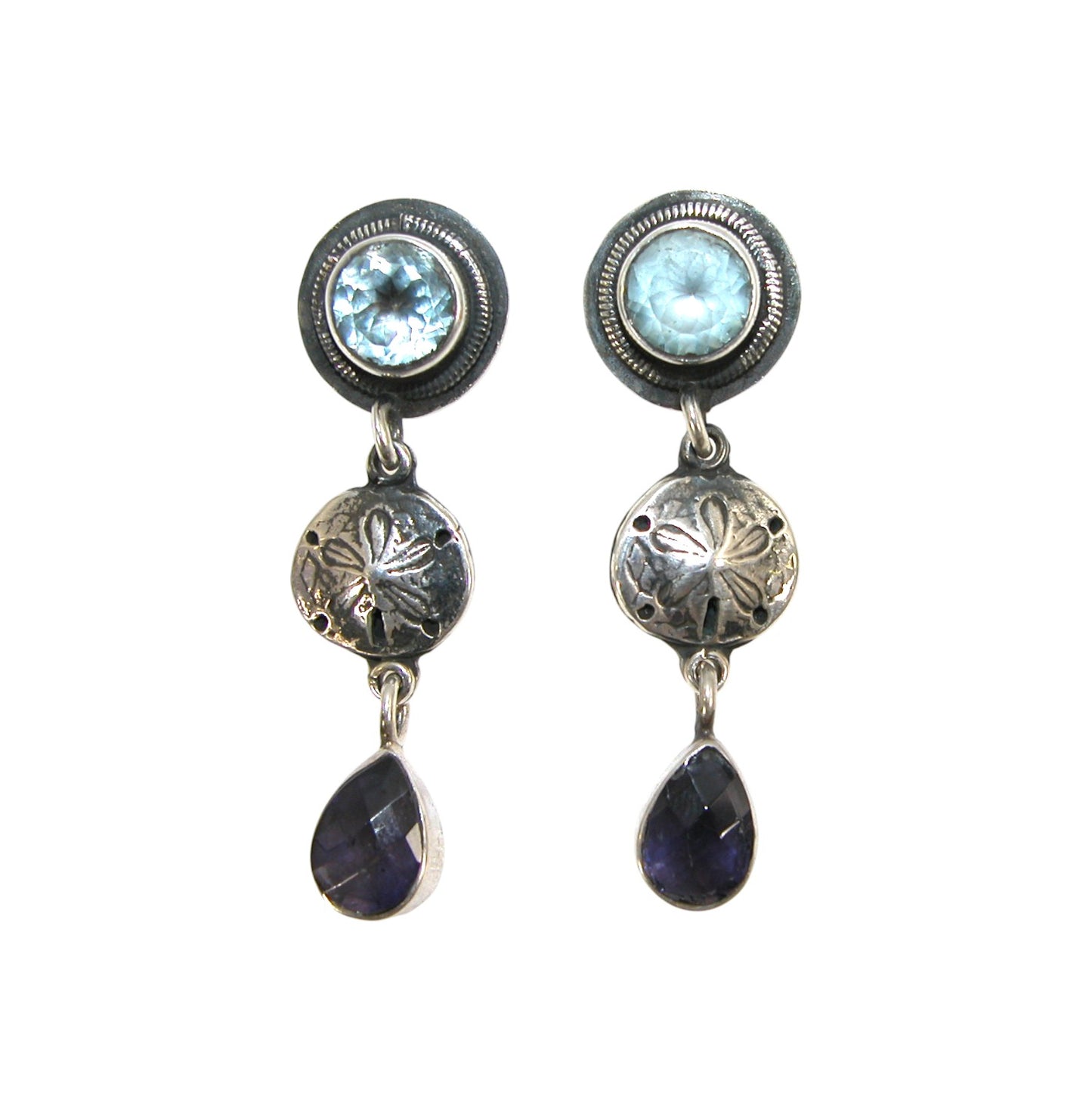 7693 Blue Topaz, Iolite, Sterling Silver Earrings