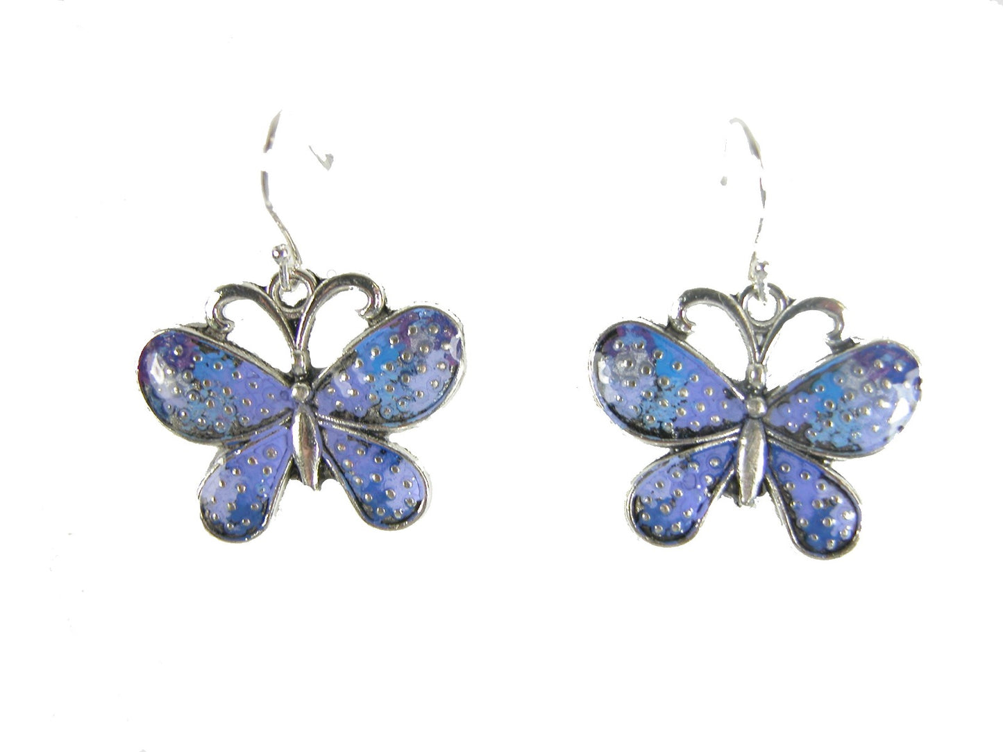 Purple Hand Painted Enamel Butterfly Sterling Silver Earring