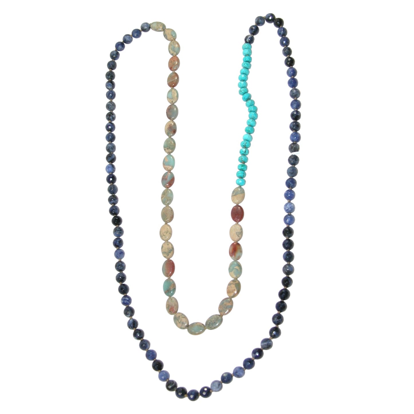 Sodalite, Amazonite, Turquoise Extra Long Beaded Necklace
