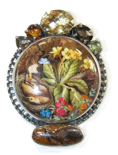 Hand Painted Russian Miniature Citrine Hessonite Peridot Boulder Opal Smoky Quartz Sterling Silver