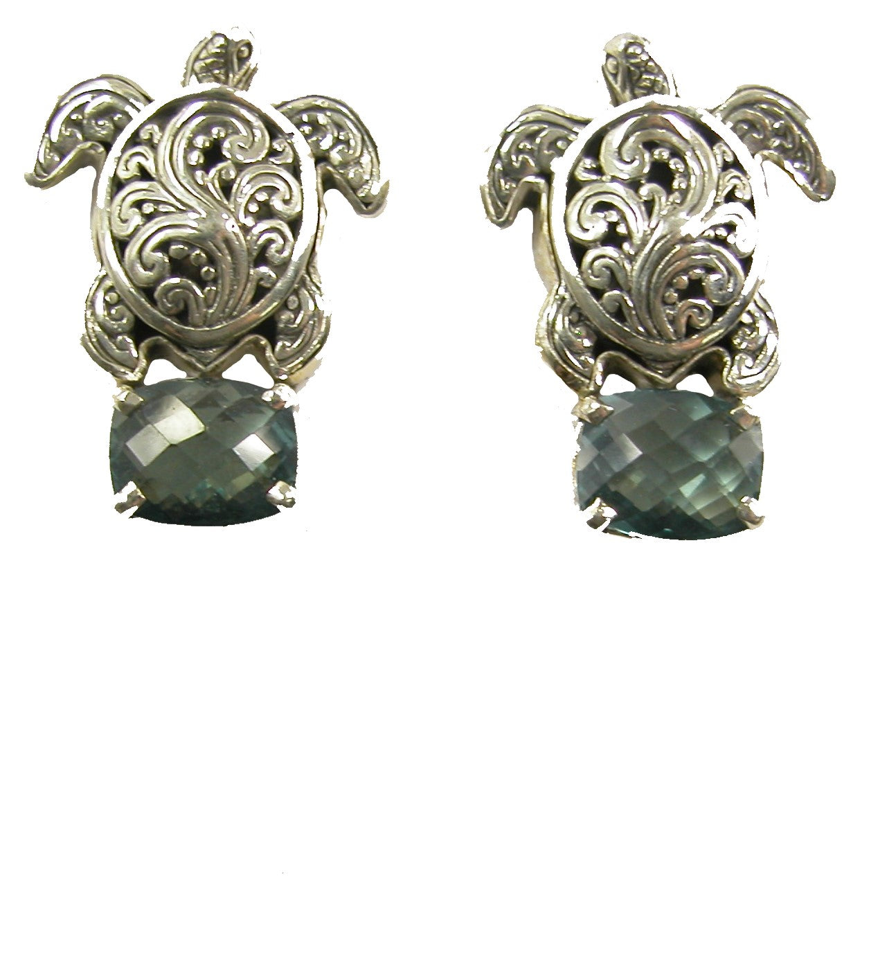 9931 Green Quartz Turtle Sterling Silver Earrings