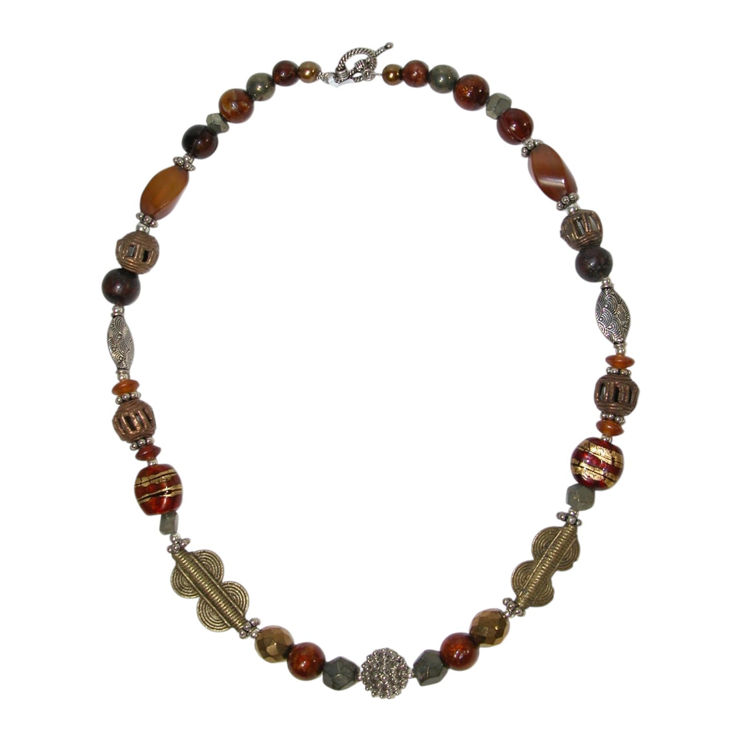 9945 Freshwater Pearl, Agate Beaded Sterling Silver Necklace