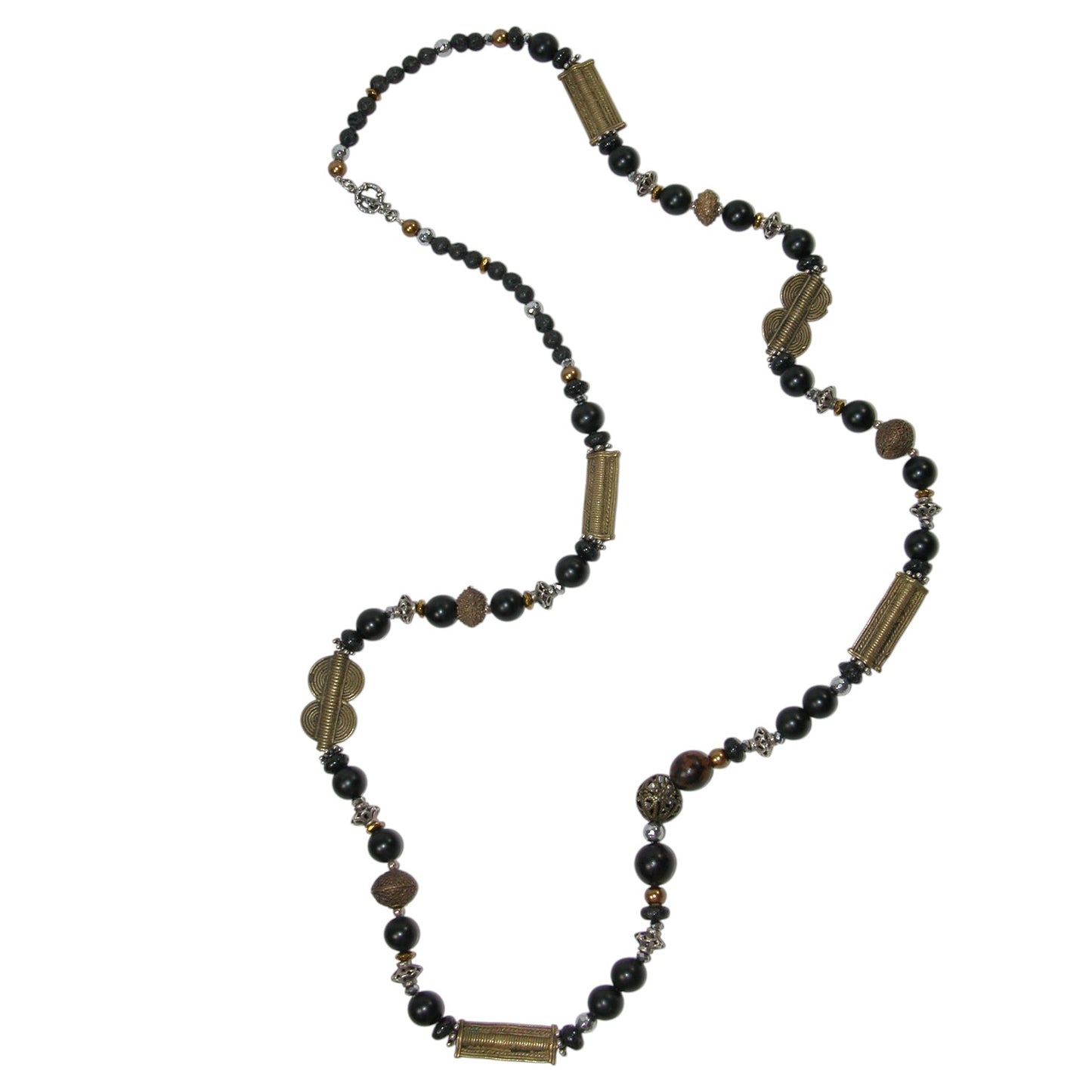 9946 Lava Stone, Coated Hematite, FWP Sterling Silver Necklace