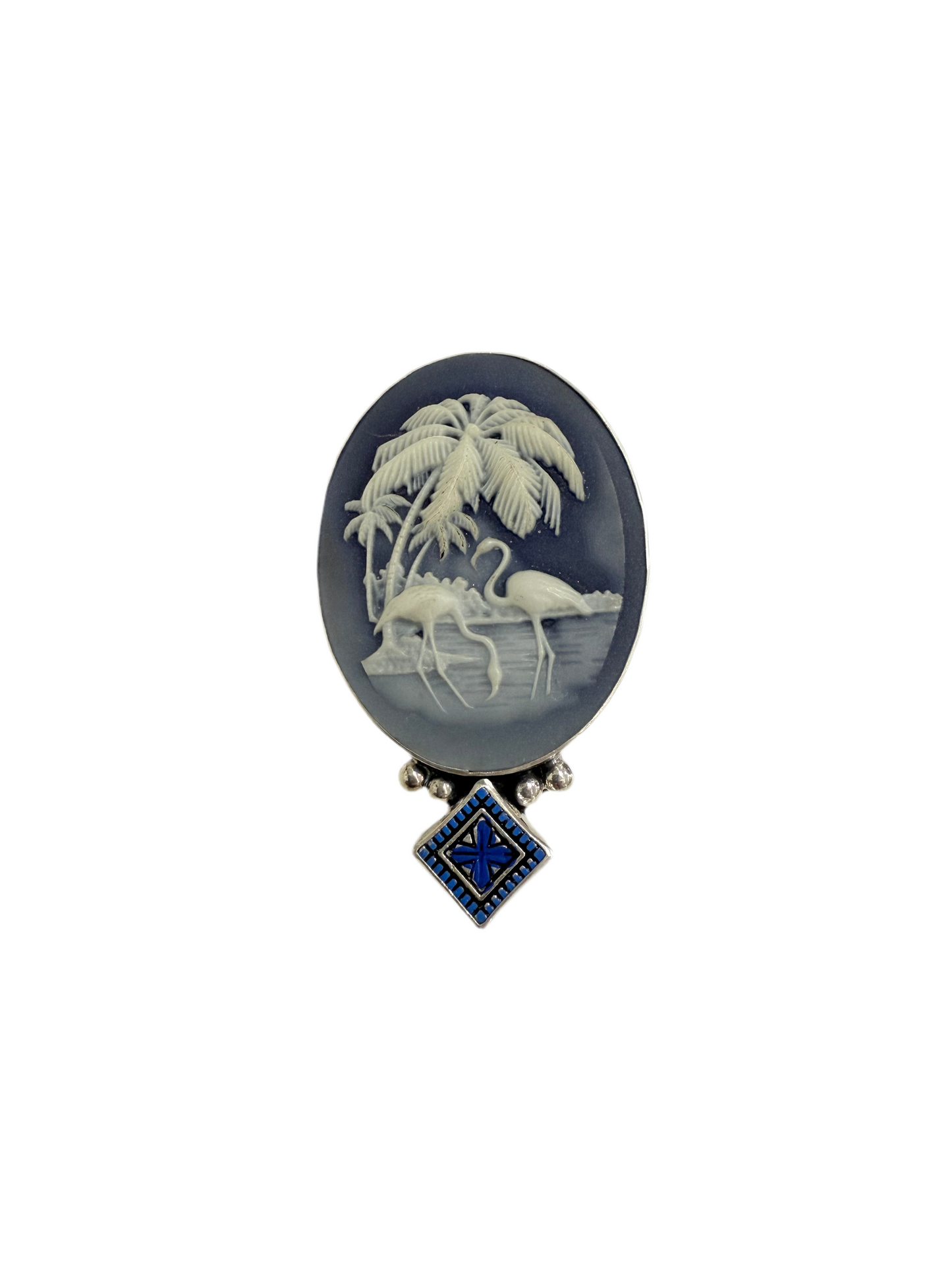 33109G Flamingo Cameo Sterling Silver Pin and Pendant