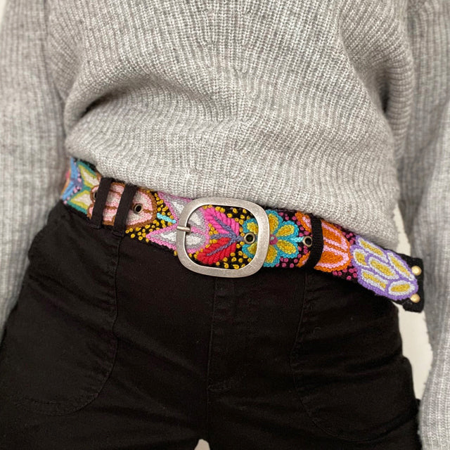 Folklorica Hand-Embroidered Belt, Black