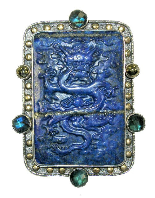 19325 Carved Lapis, Labradorite Sterling Silver Pin and Pendant