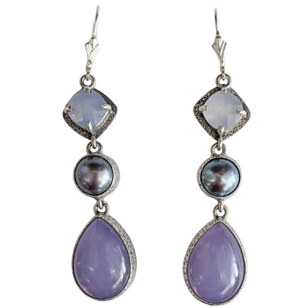 29187 Freshwater Pearl, Chalcedony, Sterling Silver Earrings