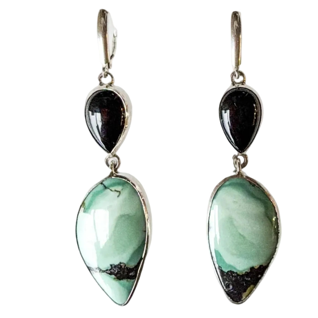 34387 Black Onyx Turquoise Sterling Silver Dangle Earring