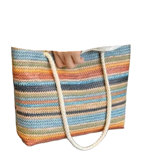 Woven Tote Multi Color Stripes Braided Rope GF5034 Multi Color