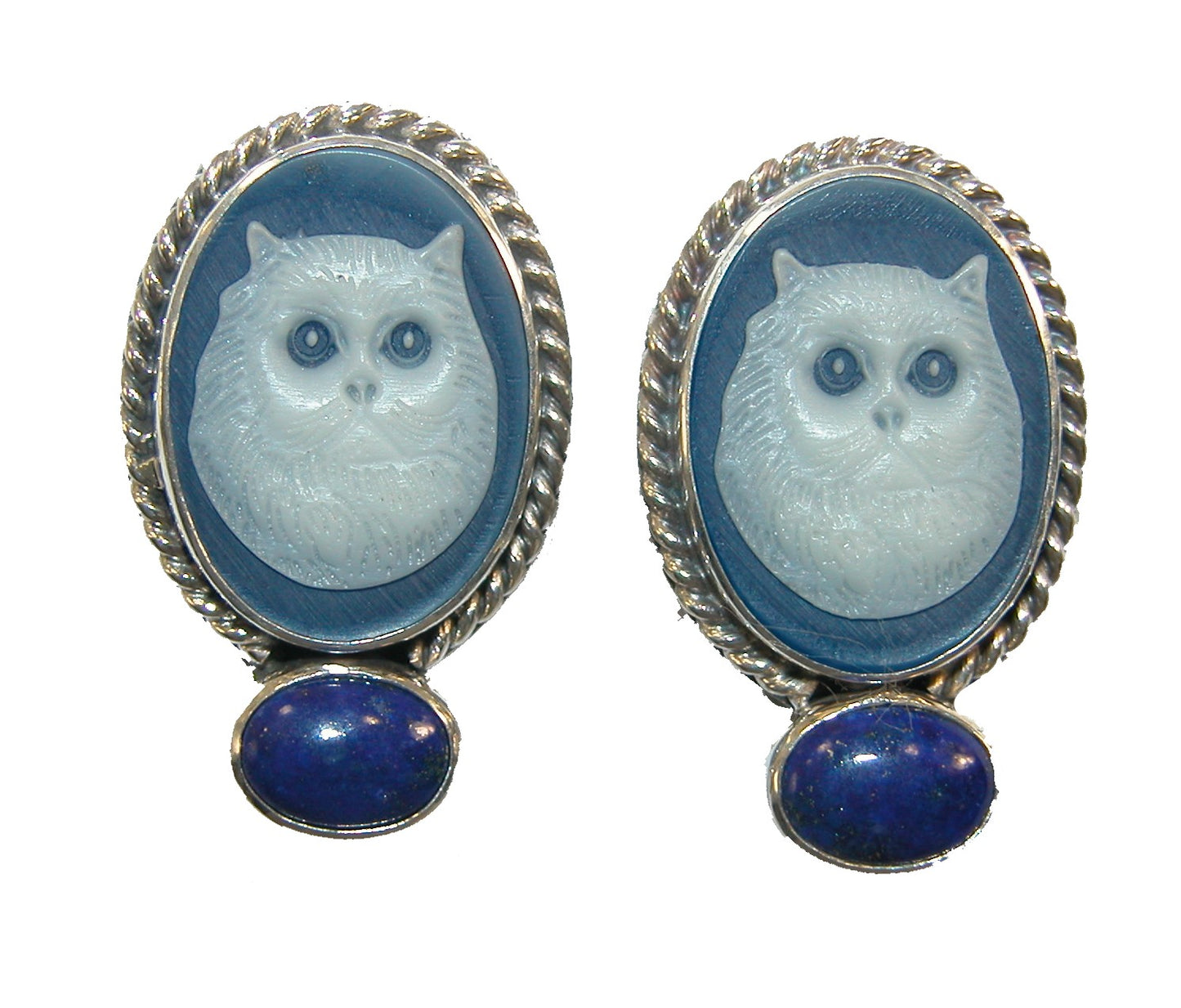 19919 Cameo Cat Blue Lapis Sterling Silver Earrings