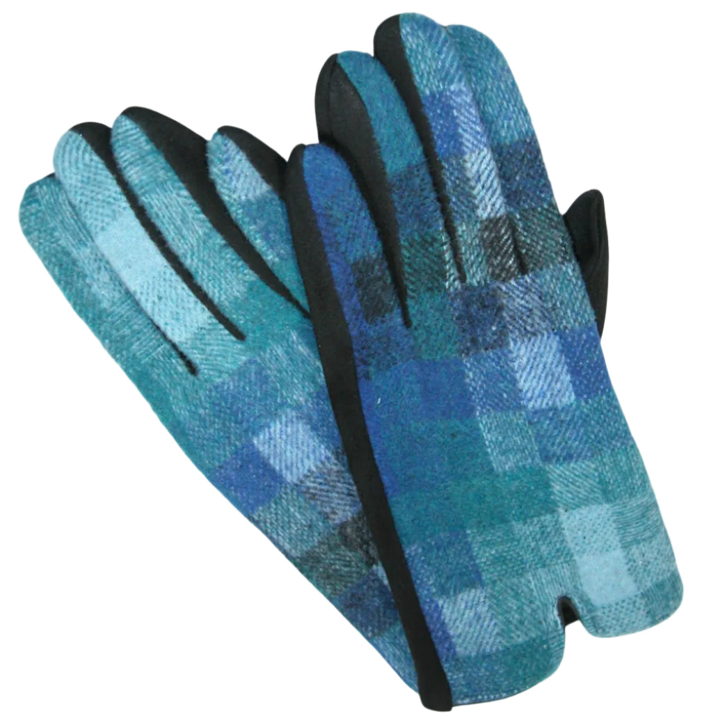 Checkered Pattern Ombre Gloves Blue GF3522
