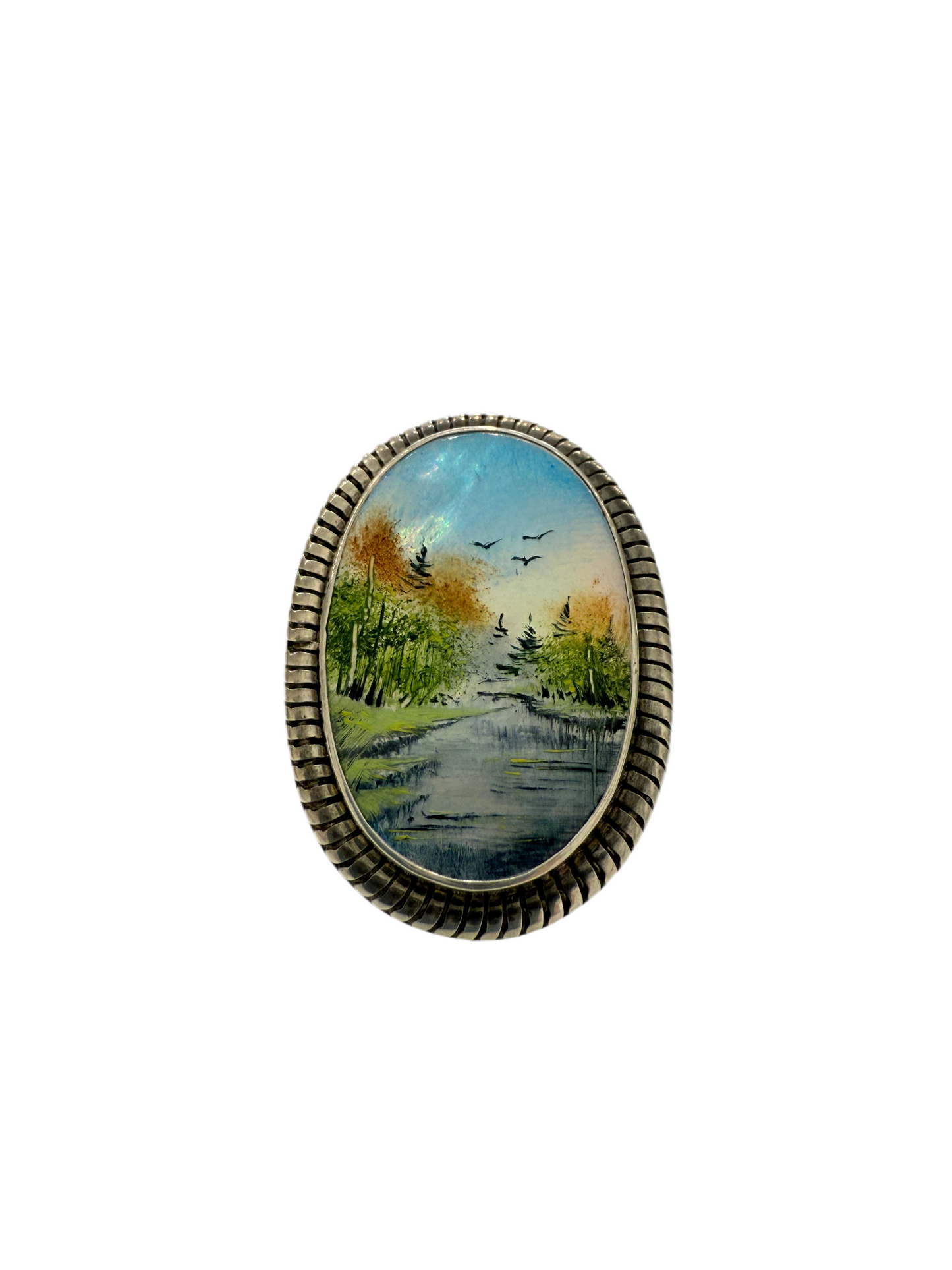 3406 Hand Painted Mother Of Pearl Ring